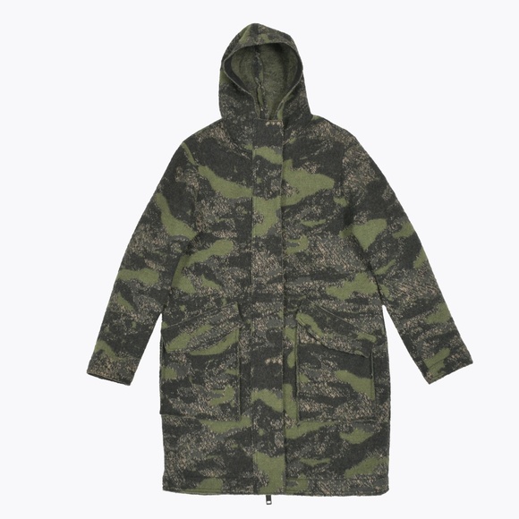 DIESEL Wool Hooded Camo Wool Blend Coat Size L - Picture 7 of 15